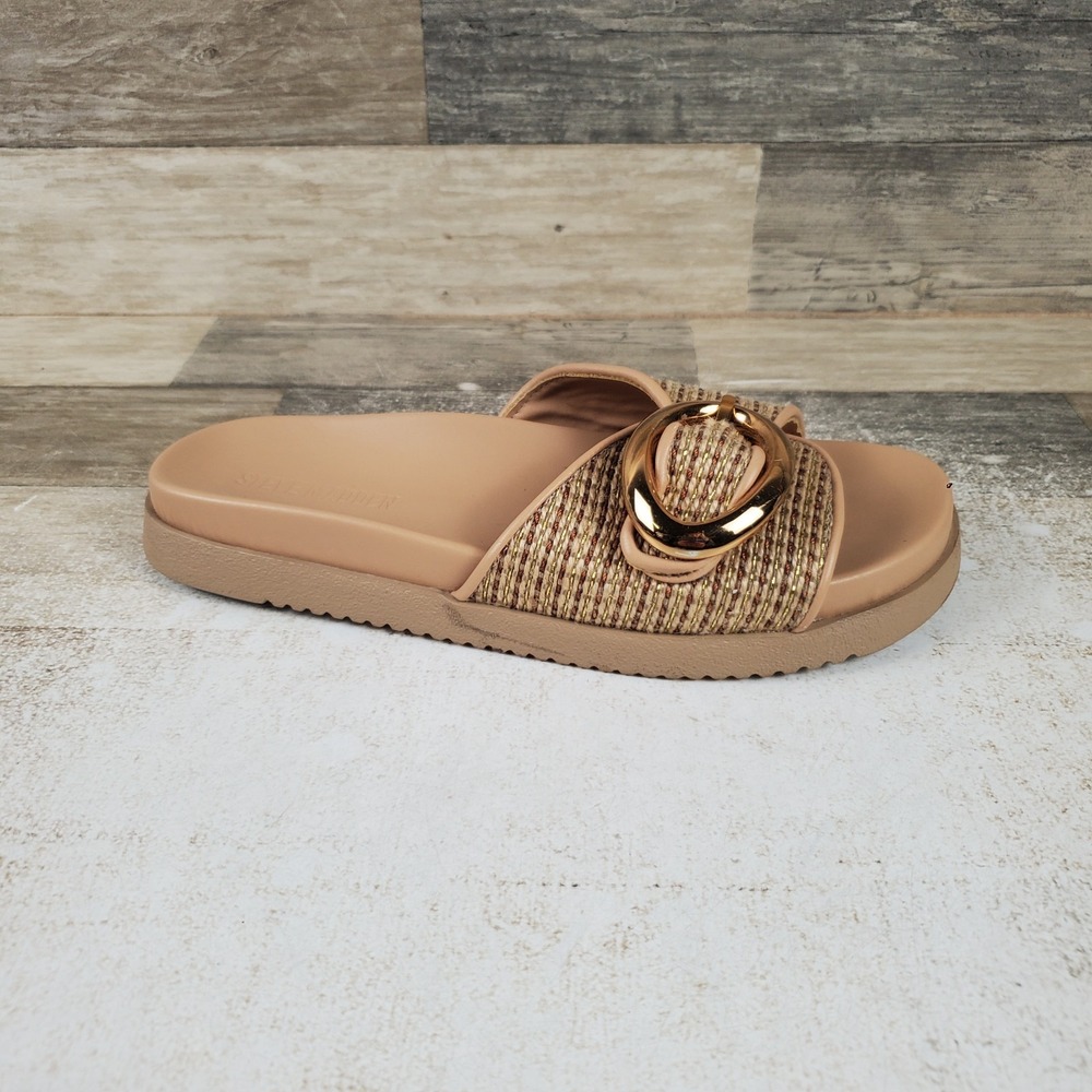Steve Madden Mandi Womens Slide Sandals Sz 8.5 Raffia Multi Slip On Woven Strap